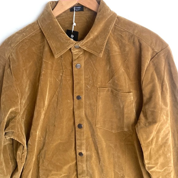 (A11) Coofandy Velvet Brown Longsleeve snap button-down front shirt, Sz XL, NWT - Picture 4 of 6